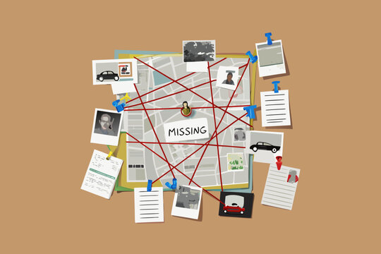 detective investigation board with photos and connecting red string