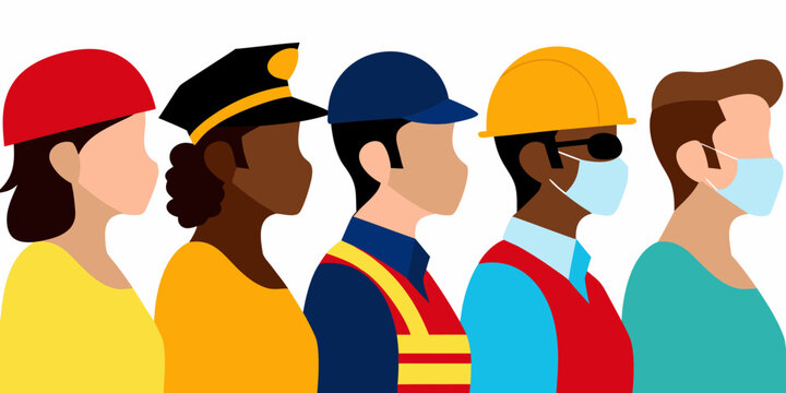 essential workers profile row a vibrant flat vector illustration