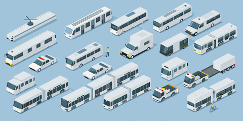 isometric transportation fleet detailed white vehicles on blue background © Juel