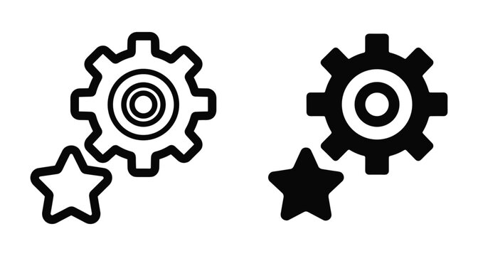 Gear and star icon set representing favorite settings configuration preferences technical maintenance service options for software interface design development projects