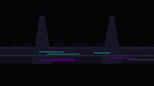futuristic bridge with moving light trail traffic