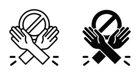 Obraz premium Crossed hands stop sign icon set showing refusal and prohibition symbols for warning and protest in outline and solid styles