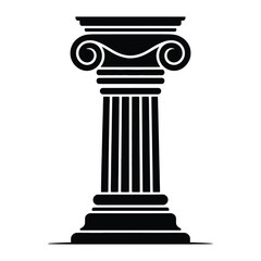 Obraz premium Classical column with ionic volutes and fluted shaft black and white silhouette