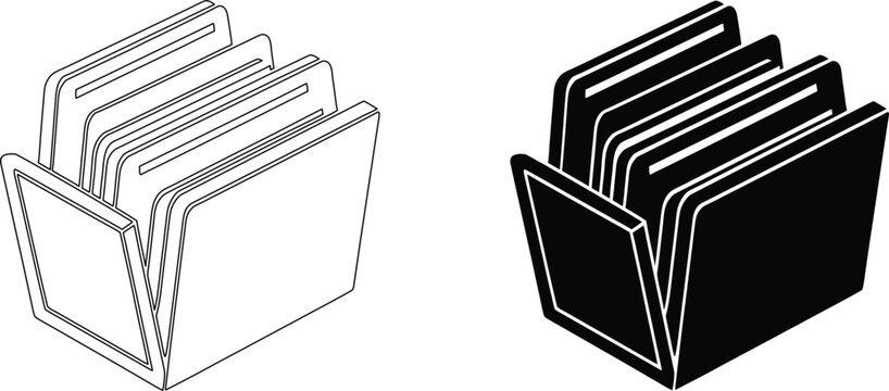 File folder icon showing open storage with multiple documents in outline and solid style.