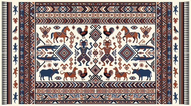 Traditional Sumba ikat seamless pattern vector featuring geometric tribal motifs, ethnic ornaments, horses, crocodiles, and indigenous cultural symbols in decorative textile style.