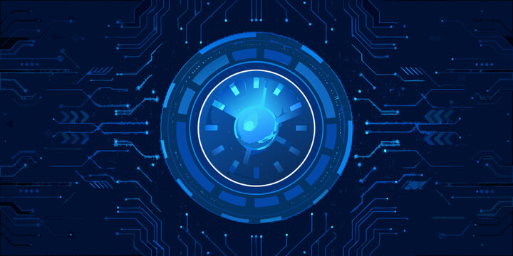 futuristic circular interface with blue circuit pattern