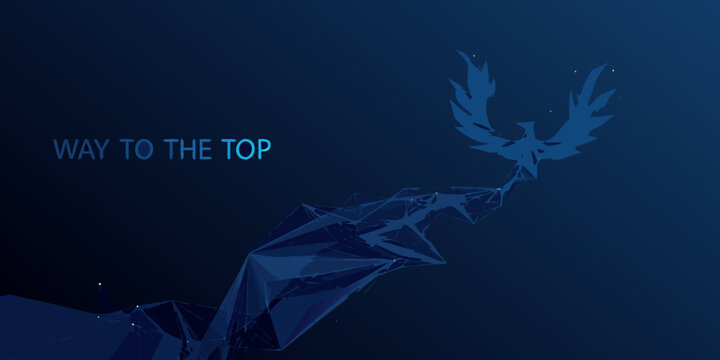phoenix rising from polygonal mountain abstract vector illustration