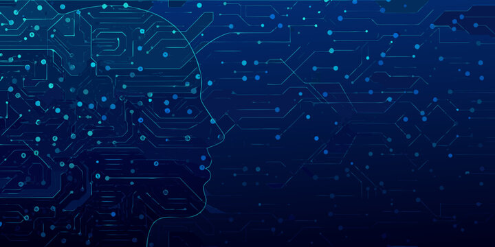 artificial intelligence head profile blue wireframe vector illustration