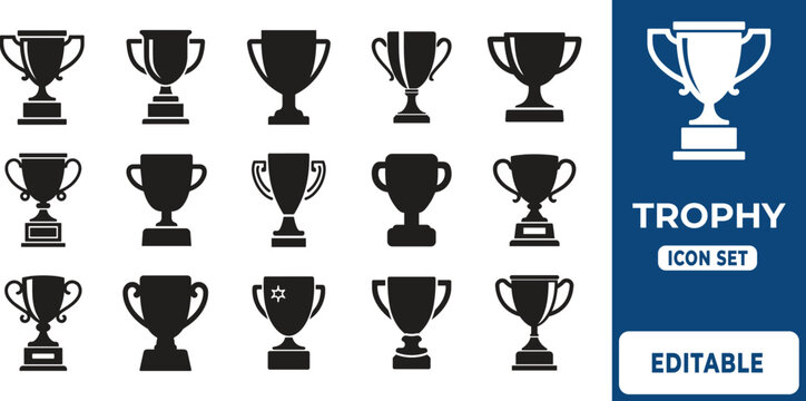 Monochrome Trophy Cup Icons Collection for Awards and Competition
