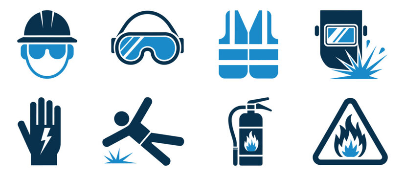 Construction Site Hazard Icon Set, Minimal Vector Warning Symbols for Construction Safety, Hazard Awareness, Accident Prevention, Workplace Risk Management, and Industrial Security Signage Design