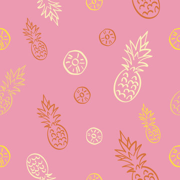 Cute doodle pineapple seamless pattern. Creative tropical background in pastel colors for kids textile, wallpaper and wrapping paper.