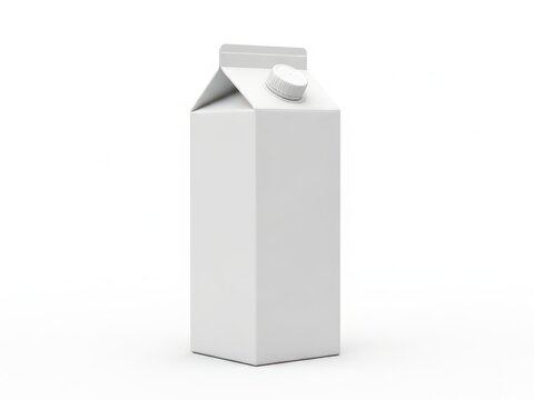 Blank white milk carton mockup with cap isolated on a plain white background surface