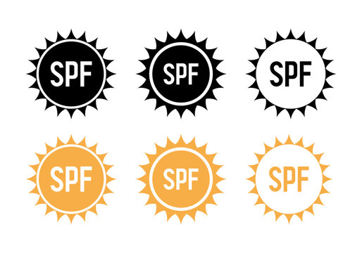 Sun protection. SPF. Sunscreen icon. Vector flat black and orange icon isolated on white background.