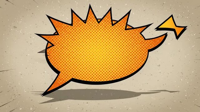 A dynamic, retro-inspired comic book speech bubble explodes with vibrant energy, radiating outward with a dotted halftone pattern, conveying a powerful burst of sound or thought within