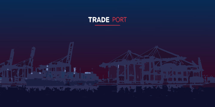 trade port silhouette against a gradient background