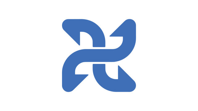 Blue crossed shuffle arrows icon for multimedia playlist music control and random track playback function on transparent backdrop.