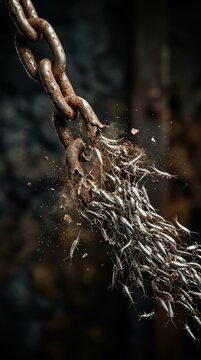 Rusty chain breaking apart with swarm of silverfish insects