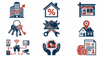 Fototapeta premium Vector Icons Illustrating Real Estate, Property Management, and Smart Home Concepts