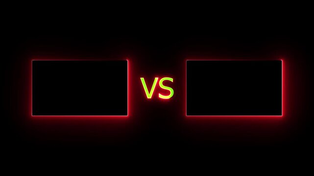 futuristic neon vs battle screen animation for gaming intro box outline  animation video on black background,neon gaming duel intro with glowing frame effects on black background 4k.