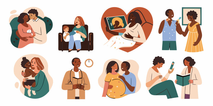 pregnancy and parenthood illustrations diverse family scenes vector art