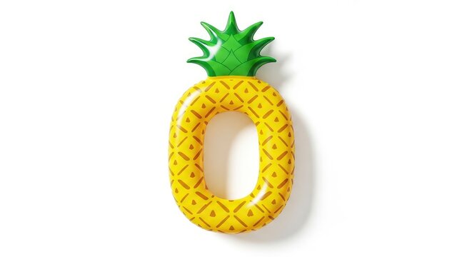 Inflatable Pineapple Pool Float Ring Isolated on White Background, Summer Vacation Concept