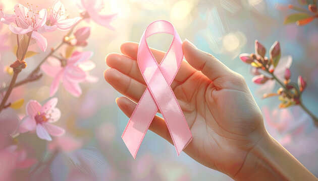 Pink Ribbon Breast Cancer Awareness In Hand