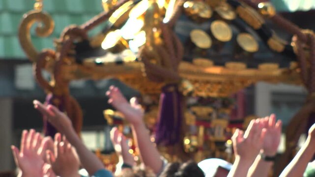 ASAKUSA, TOKYO, JAPAN - MAY 2026 : Scenery of summer festival (SANJA FESTIVAL) in Asakusa city. Japanese summer festival concept video. Slow motion shot.