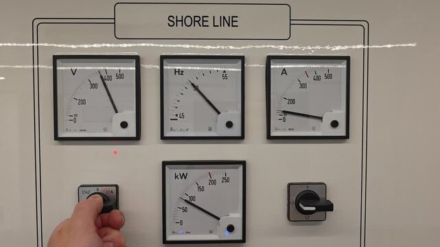 Ships Main Switchboard panel shore power live and neutral voltage check.