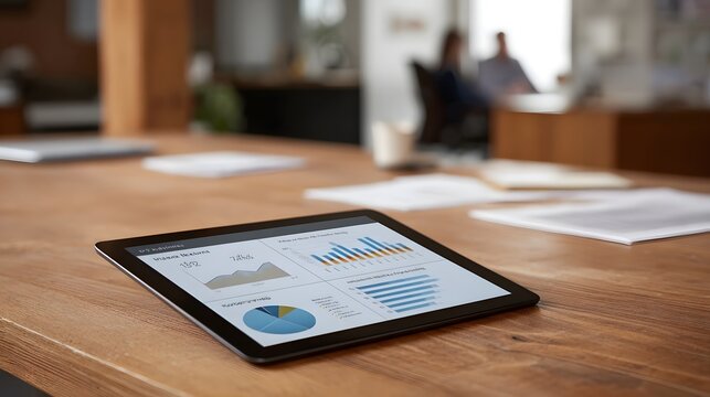 A close up view of a laptop and scattered papers resting on a wooden desk symbolizing a modern organized workspace