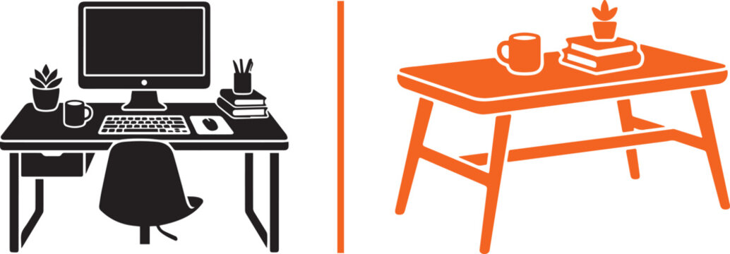 Vector layout featuring a solid black double bed with two pillows on the left side and an orange dynamic canopy bed frame on the right side, separated by a vertical orange line.