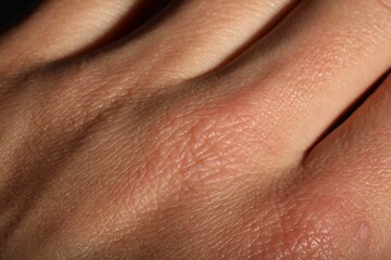 Naklejka premium Human hand with normal skin as background, closeup