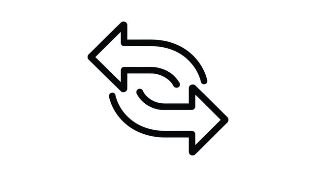 Minimalist black linear exchange icon featuring two curved arrows forming circular motion cycle isolated on transparent background.