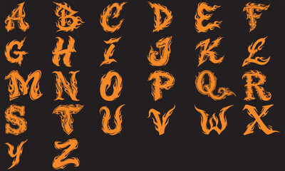 Alphabet letters appearing to be on fire with bold font english alphabet graphic design typography illustration abstract background calligraphy characters creative decorative © DARK GRASS