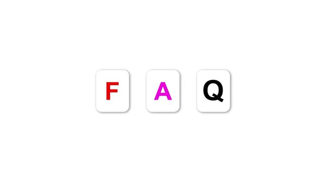 Animated FAQ text with a clean, minimal style Design. for customer support and help center content, business and website information sections, and educational explanation videos