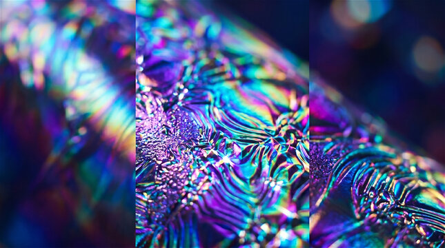 Close-up Iridescent Holographic Surface Shifting Colors