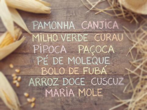 Chalkboard Style Wooden Menu with Traditional June Festival Foods