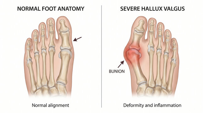 Normal Foot Anatomy vs Severe Hallux Valgus Bunion Deformity