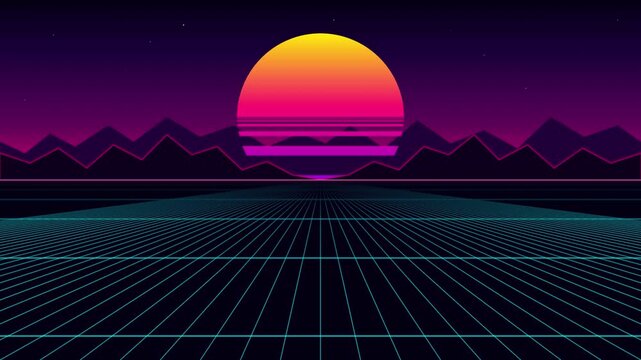 neon synthwave horizon loop cyberpunk background animation