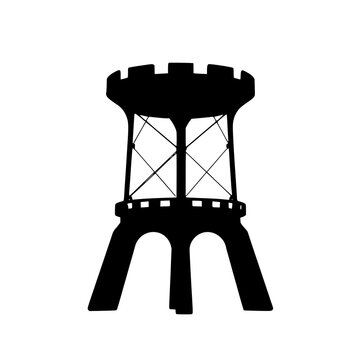 Solid black water tower rust belt silhouette, logo symbol, vector illustration design sign, white background icon character