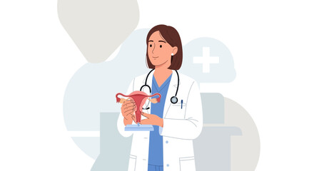 Fototapeta premium Female doctor holds uterus model: gynecological health care.