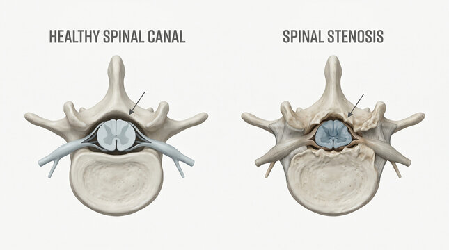 Lumbar Spinal Stenosis vs Healthy Spinal Canal Cross Section Anatomy
