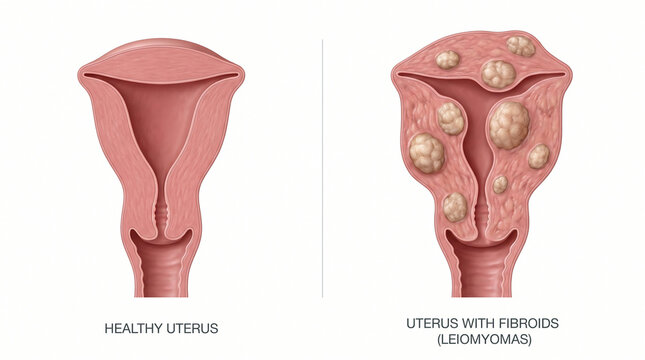 Uterine Fibroids Leiomyomas Pathology vs Healthy Uterus Anatomy Comparison