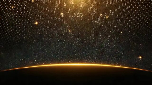 A stunning visual representation of a starry night sky with a bright yellow glow on the horizon and numerous twinkling stars