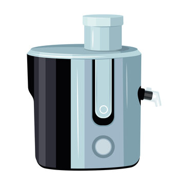 Vector illustration of an electric centrifugal juicer. Modern silver and black juice extractor appliance isolated on a white background.