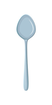 Cartoon vector illustration of a classic silver steel tablespoon or soup spoon. Isolated metallic cutlery item.