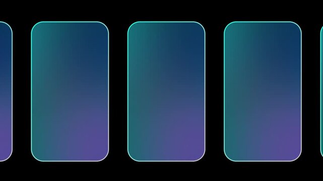 A series of small vertical glass cards are arranged in a horizontal row showing a repeating pattern of soft blue and purple gradients for a menu
