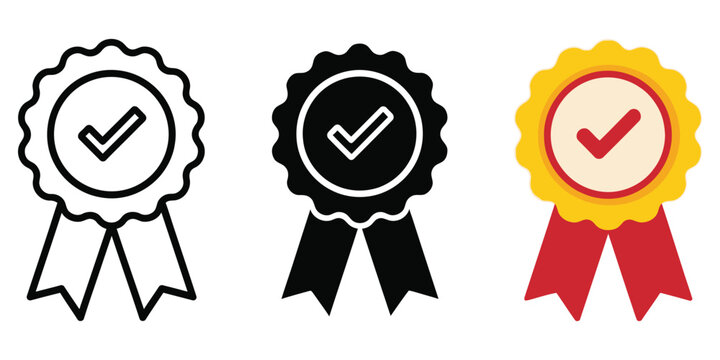 Set of three quality award badge icons with check marks Vector
