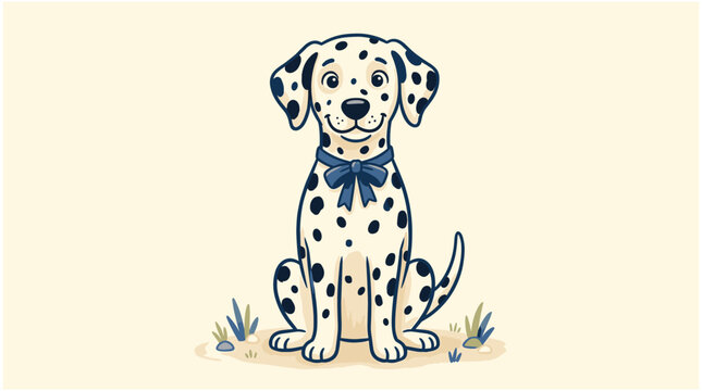 Dalmatian dog sitting outdoors with bow tie, nobody