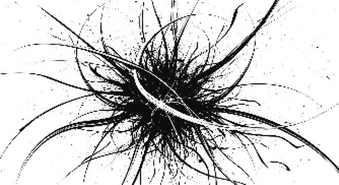 Abstract thorny growth halftone pattern black spiky tendrils transparent background organic complex design element.