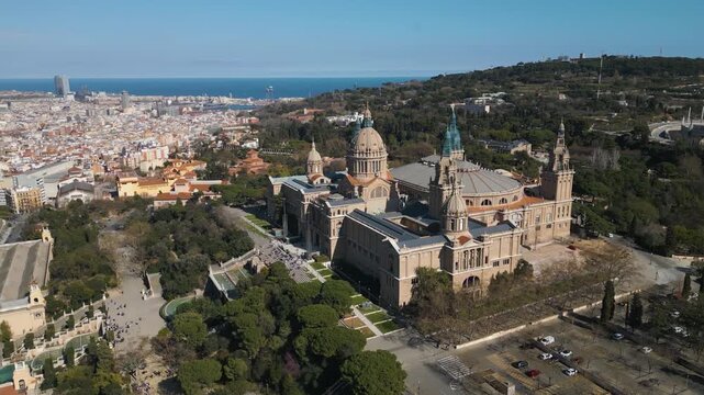 Aerial view around the downtown of the capitol city Barcelona, on a sunny spring day.
